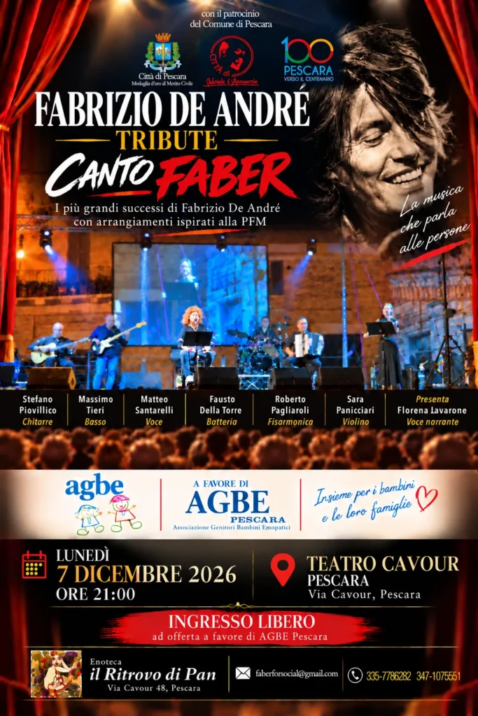 Locandina del concerto Canto Faber tributo a Fabrizio De André a Pescara